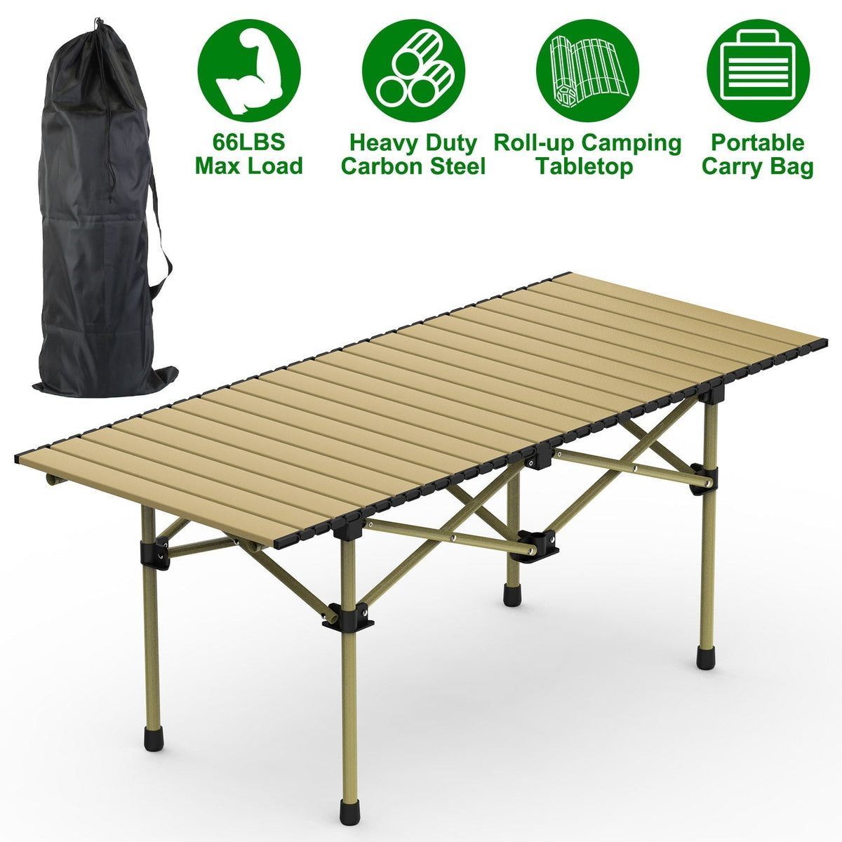 Folding Camping Table Portable Lightweight Carbon Steel Roll-up Picnic BBQ Desk with Carry Bag Heavy Duty for Outdoor Beach Backyard Party Patio Campi