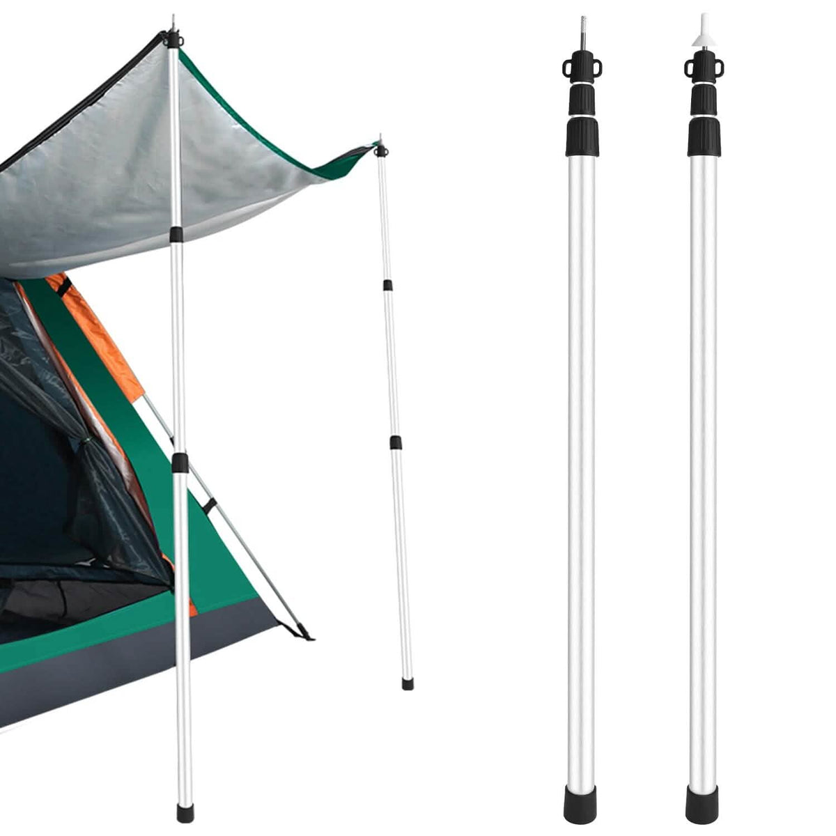 2-Piece: Telescoping Tarp Poles Portable Aluminum Awning Poles