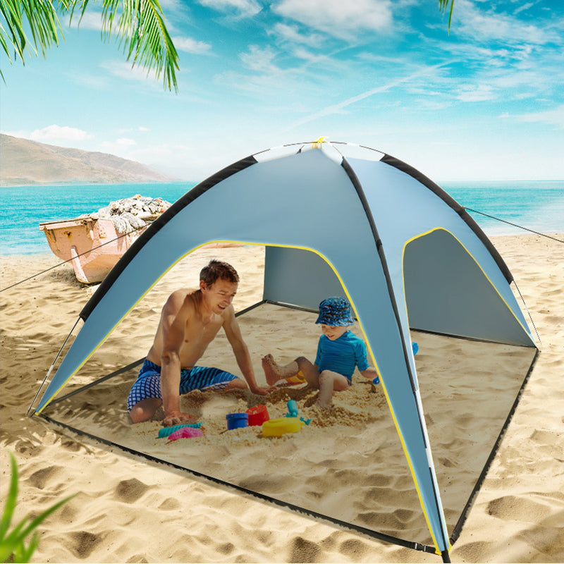 Quick-open beach tent, sun shelter, light shade for outdoor camping, 3-vented, spacious design