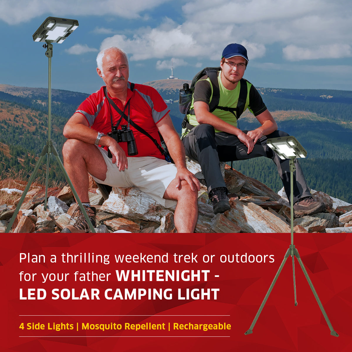 TRU De-LIGHT WHITENIGHT Multipurpose Solar / AC / DC - Garden, Camping Main Light + 3 Independent Detachable Multi Mode Side Lights / Tripod + Carrying Bag
