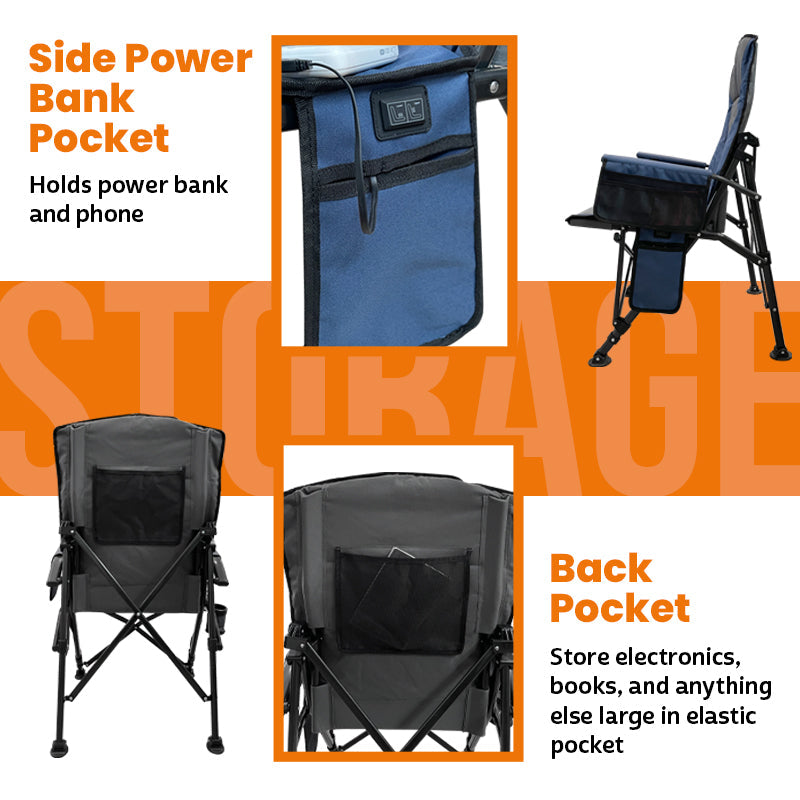 Heated Camping Chair with 20,000mAh Power Bank – USB Powered Folding Outdoor Heated Chair with 3 Heat Settings