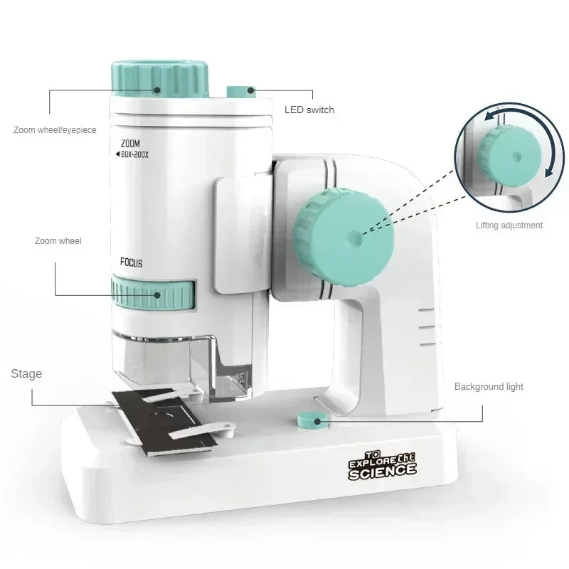 60-200X Pocket Microscope for Kids with LED Light - Portable Handheld Mini STEM Science Microscope