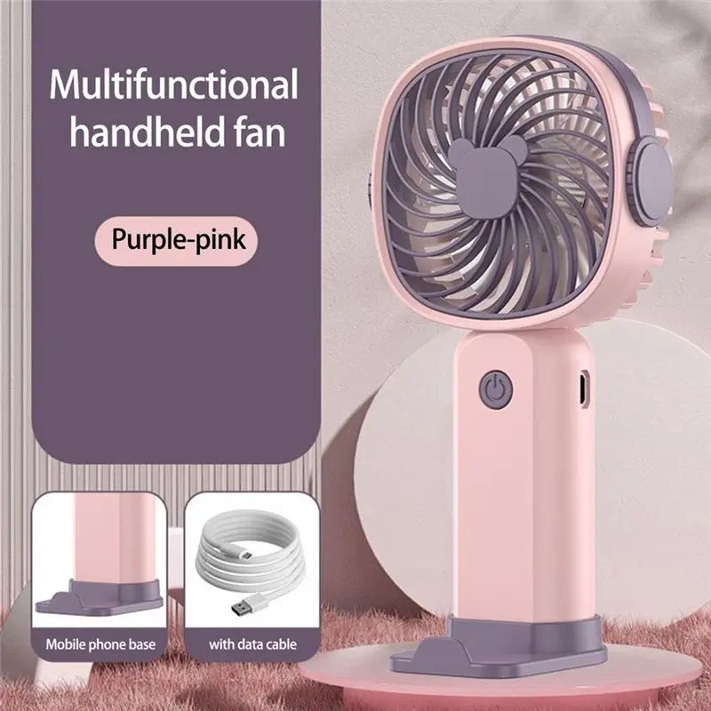 Rechargeable Handheld Fan 3-Speed 400mAh with Phone Holder, Compact 6.7 in (17 cm) Portable Personal Fan