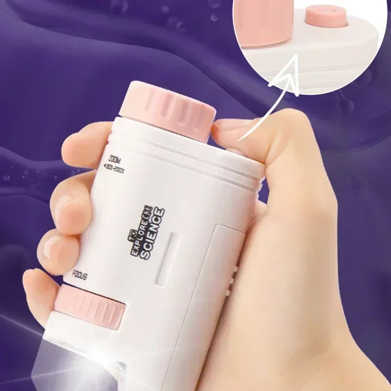 60-200X Pocket Microscope for Kids with LED Light - Portable Handheld Mini STEM Science Microscope