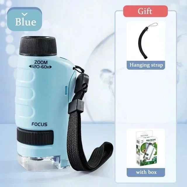 60-200X Pocket Microscope for Kids with LED Light - Portable Handheld Mini STEM Science Microscope
