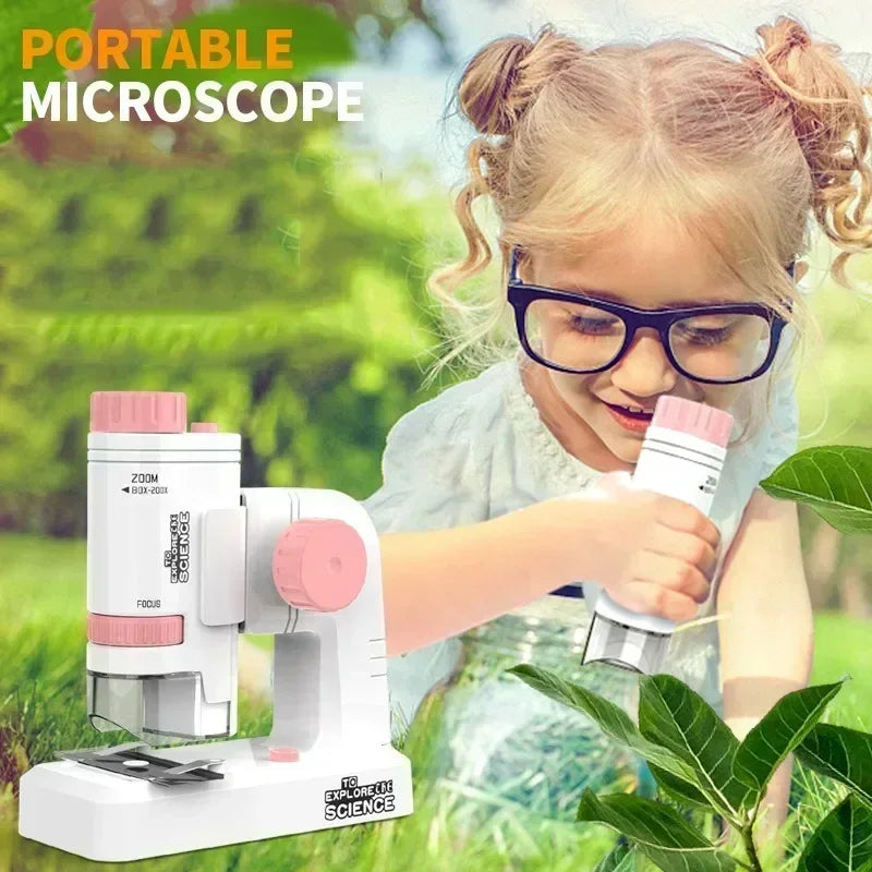 60-200X Pocket Microscope for Kids with LED Light - Portable Handheld Mini STEM Science Microscope