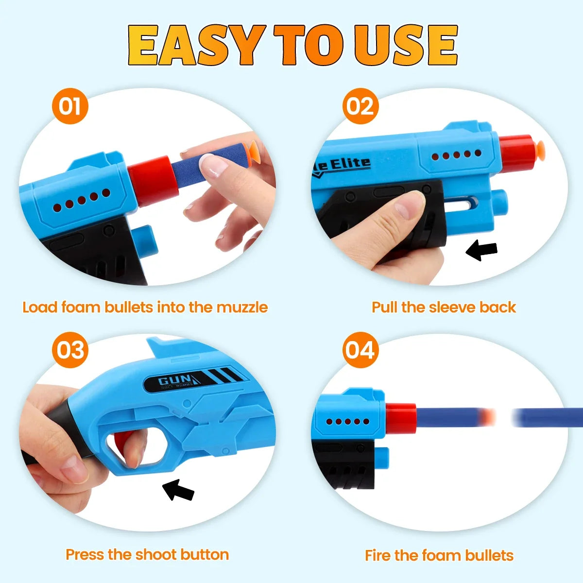New Outdoor Kids Soft Bullet Blaster Manual Foam Dart Launcher Battle Toy Gun with Safe Ammo Multi-Color Options for Children's