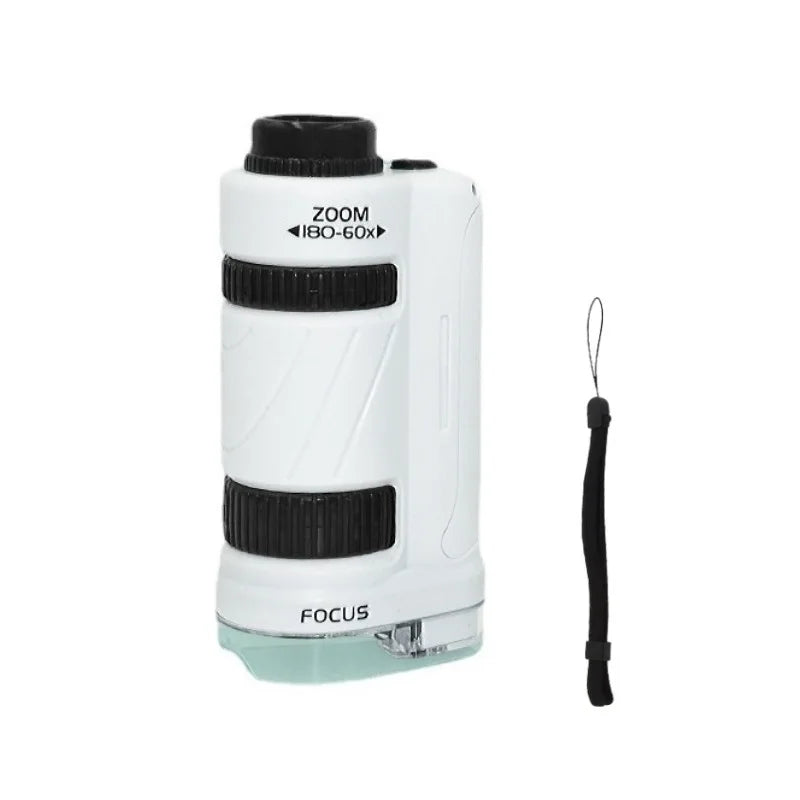 Kids Handheld Microscope Kit - 60-180x Biological Pocket Microscope with LED Light, STEM Education Toy for Outdoor Learning