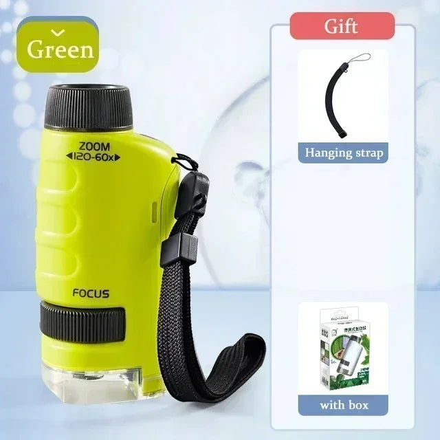 60-200X Pocket Microscope for Kids with LED Light - Portable Handheld Mini STEM Science Microscope