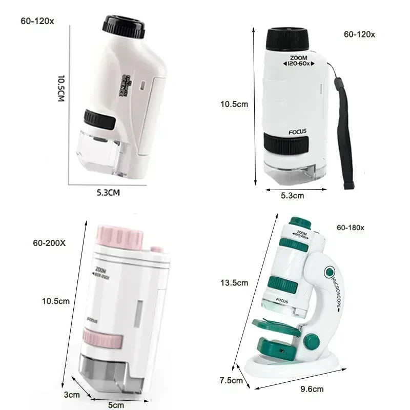 60-200X Pocket Microscope for Kids with LED Light - Portable Handheld Mini STEM Science Microscope
