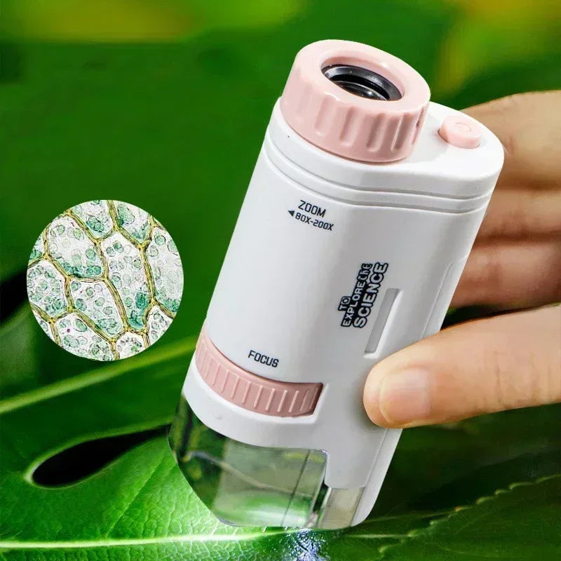 60-200X Pocket Microscope for Kids with LED Light - Portable Handheld Mini STEM Science Microscope
