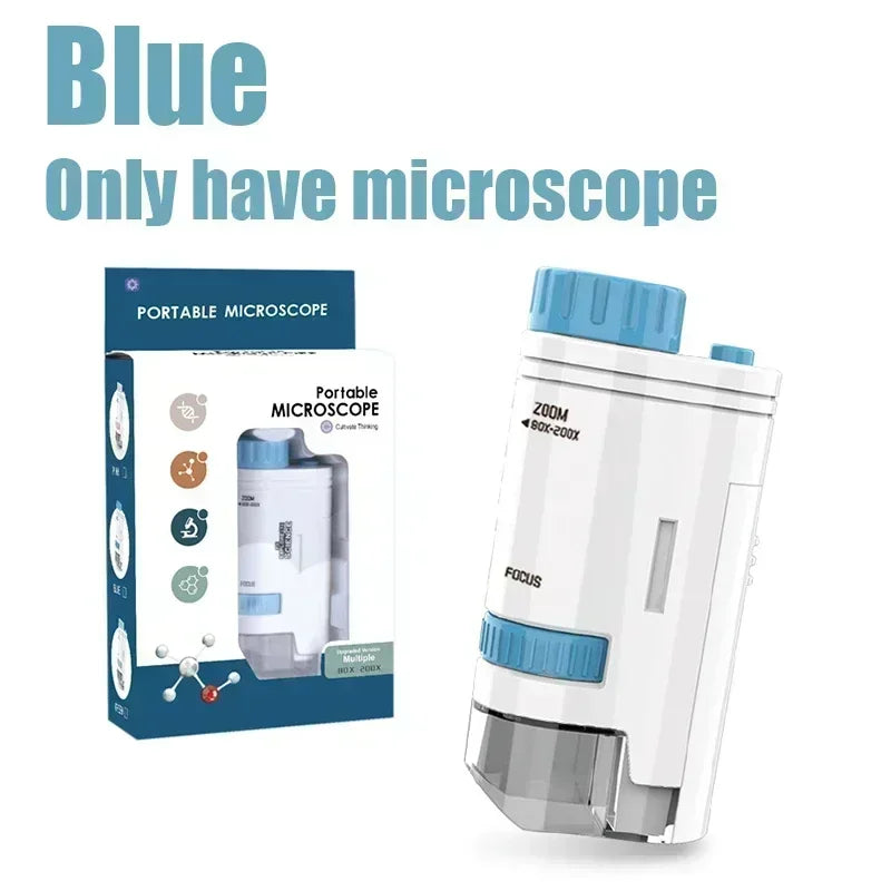 60-200X Pocket Microscope for Kids with LED Light - Portable Handheld Mini STEM Science Microscope