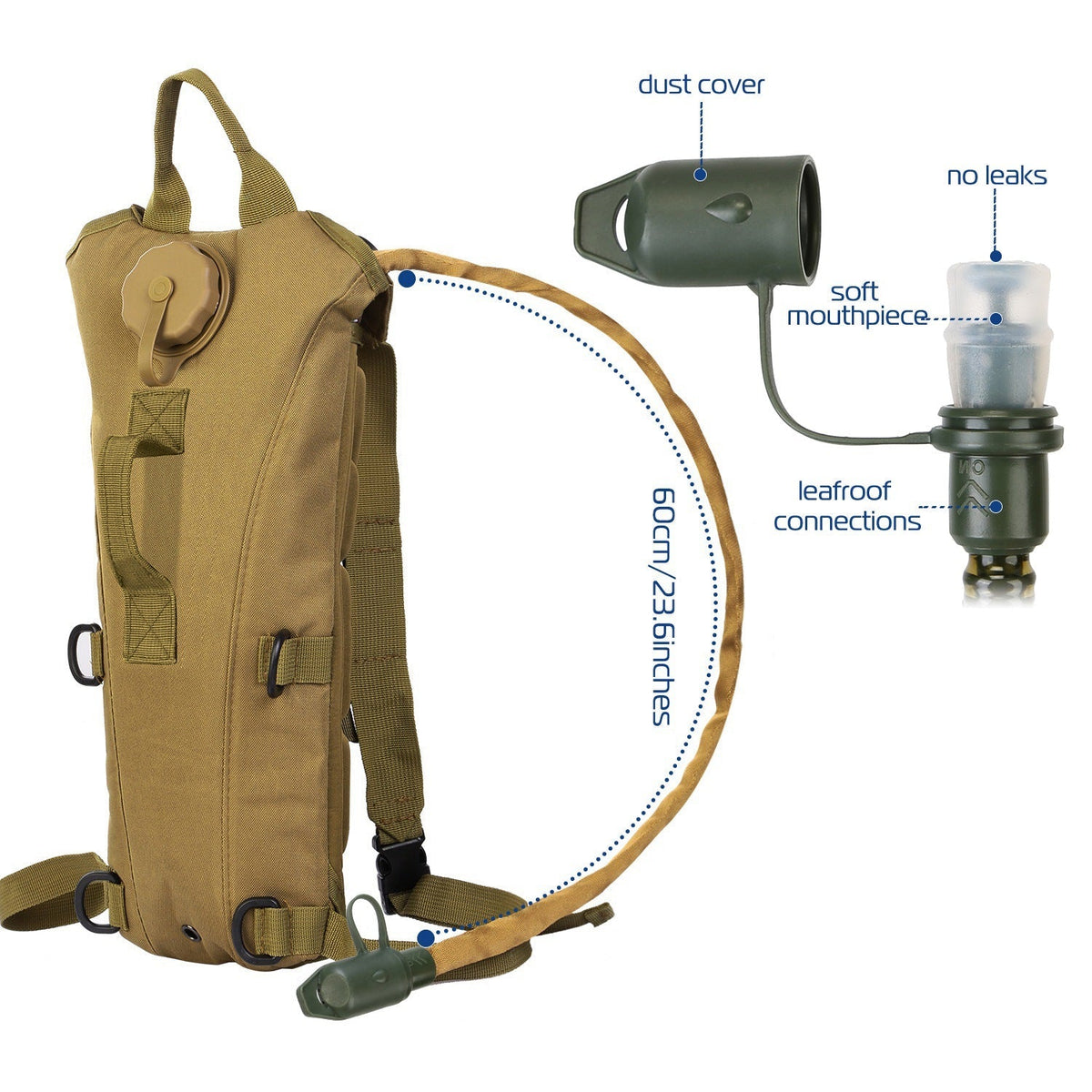 iMounTEK Tactical Hydration Pack 3L Water Bladder Adjustable Water Drink Backpack for Hiking Cycling Climbing Running