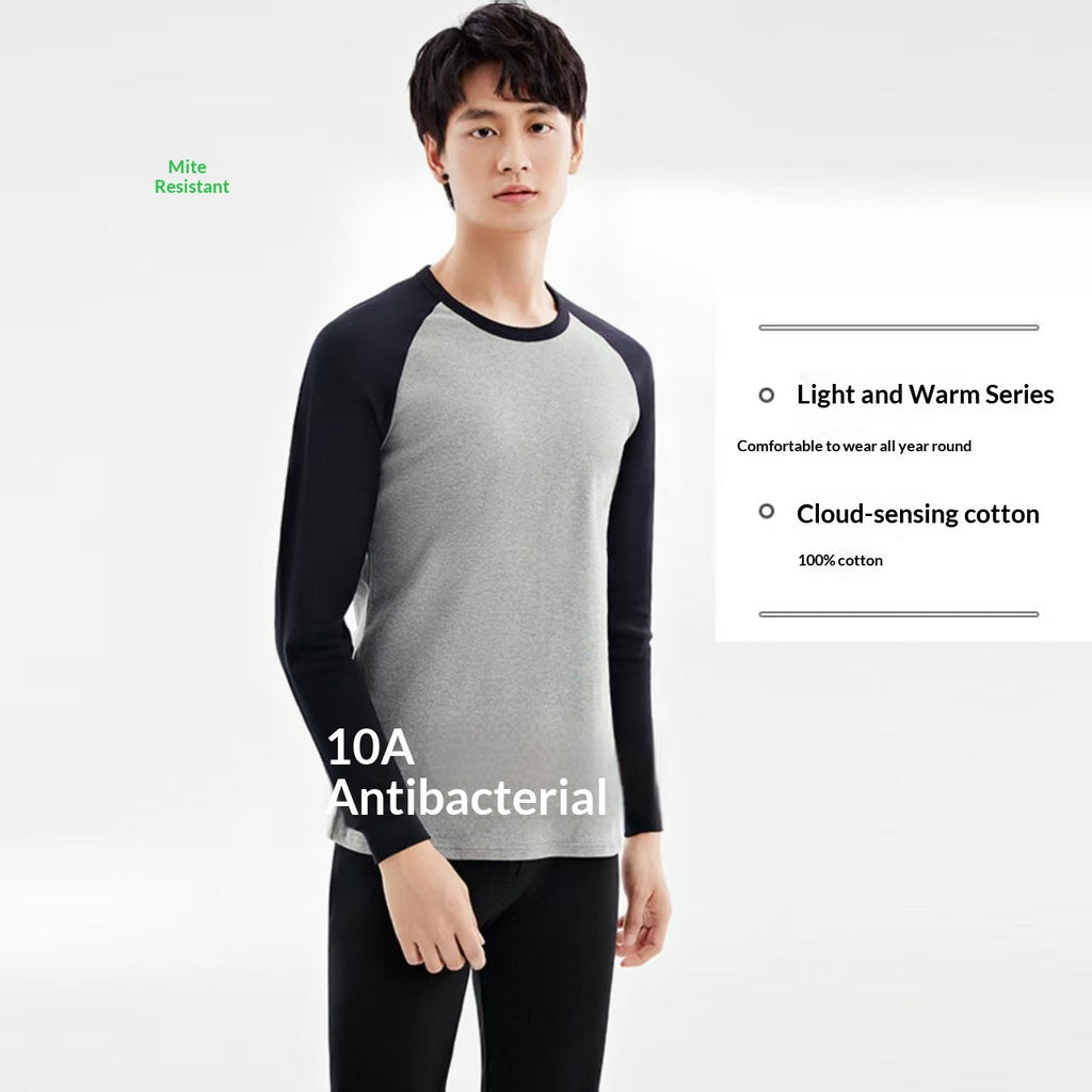 100 Cotton Antibacterial Autumn Top And Bottom Set Mens Thermal Underwear