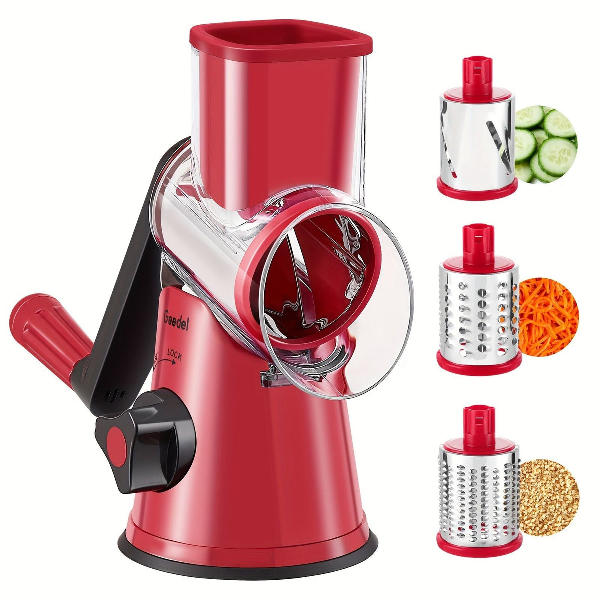 Crank 3-Blade Cheese and Vegetable Grater with Suction Base